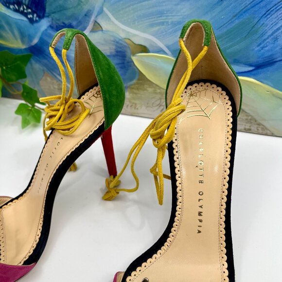 Charlotte Olympia Lets Dance Suede Heeled Sandals in Black Multi Size‎ 36.5 - Picture 14 of 14